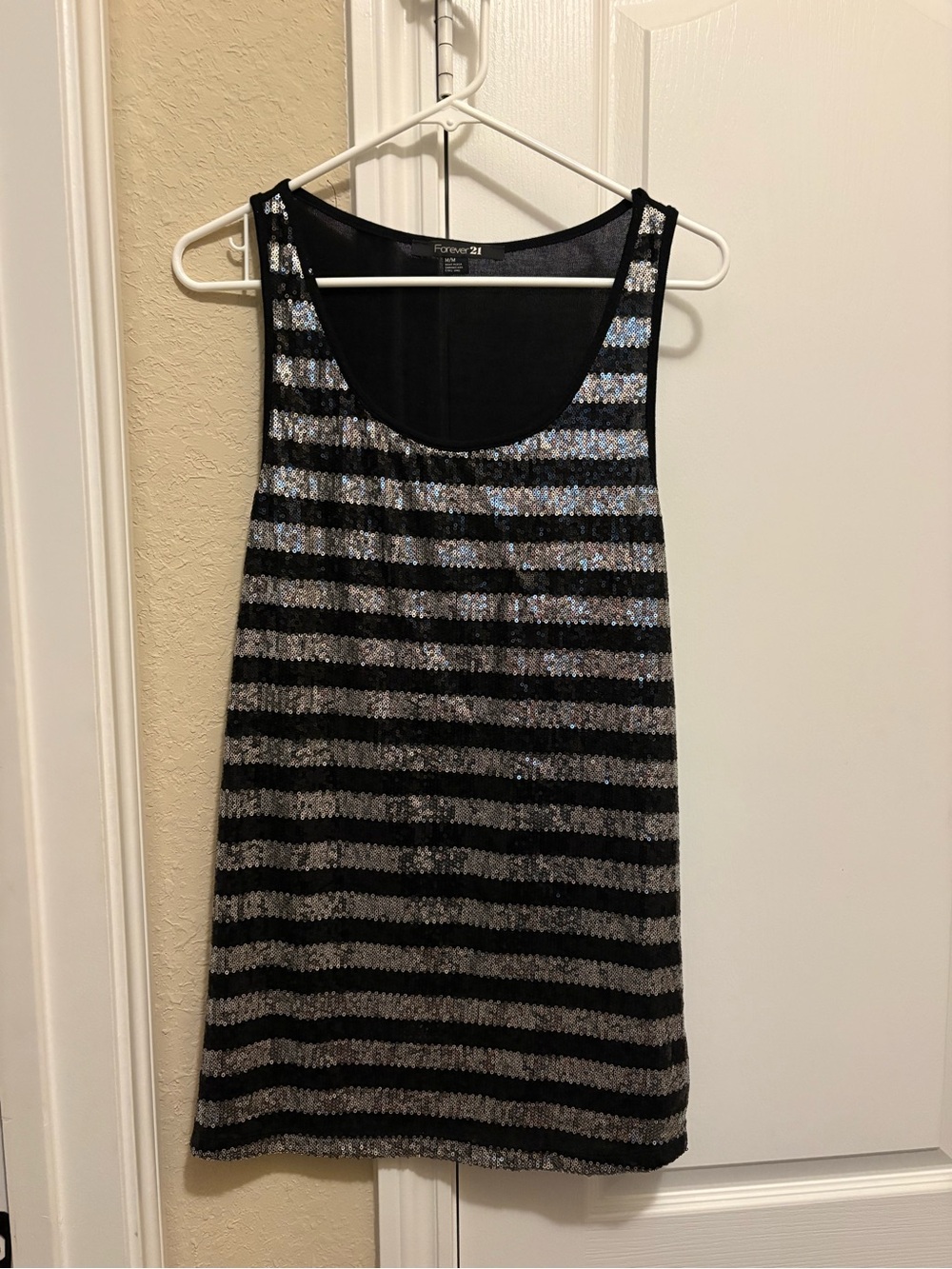 Forever 21 Black and Silver Striped Sequin Tank